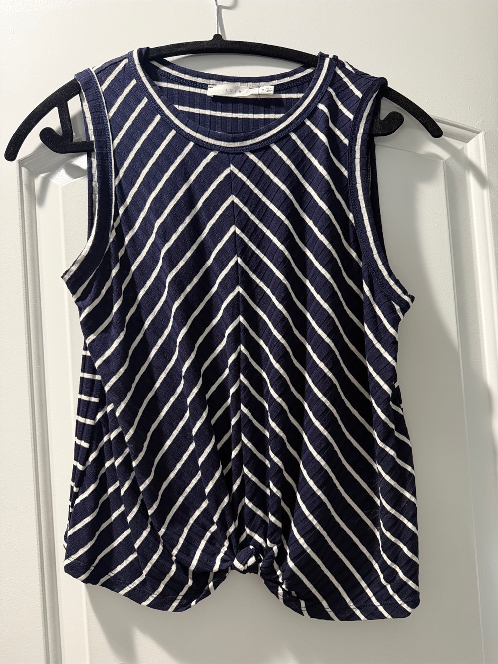 Lush Navy & White Striped Twist-Hem Tank
